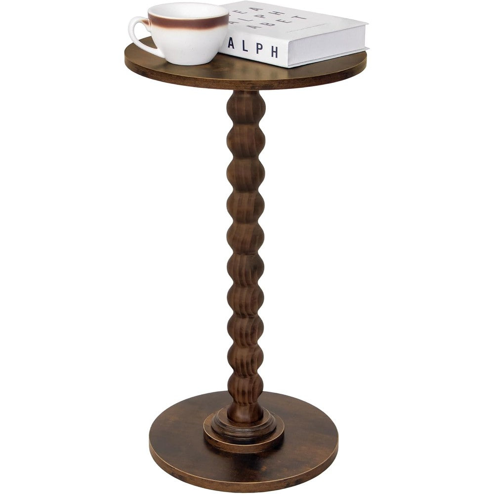 Round Side Table, Small Drink Table for Small (Rus Rustic Brown - front view