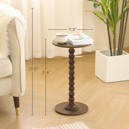 Round Side Table, Small Drink Table for Small (Rus Rustic Brown - detail close-up