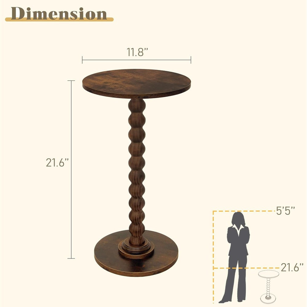 Round Side Table, Small Drink Table for Small (Rus Rustic Brown - fabric and fit