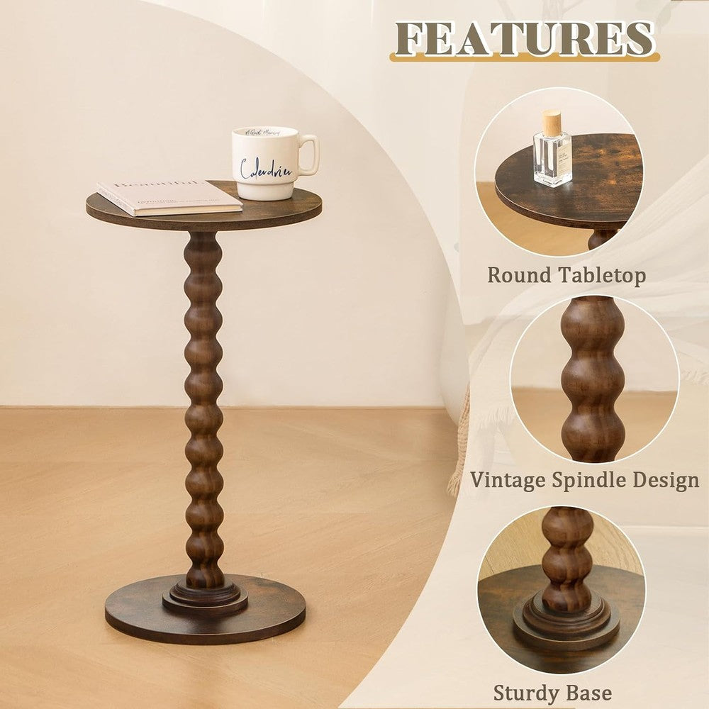 Round Side Table, Small Drink Table for Small (Rus Rustic Brown - top view