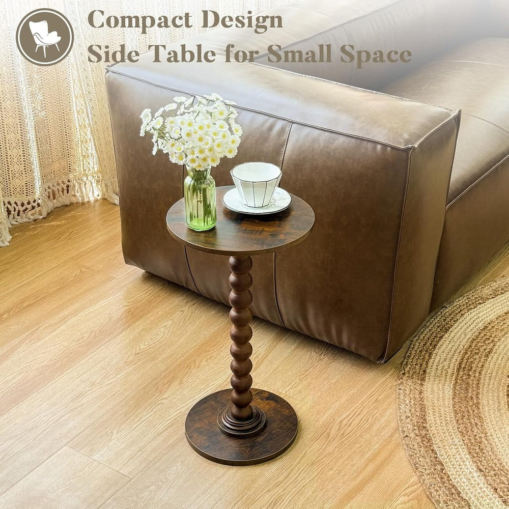Round Side Table, Small Drink Table for Small (Rus Rustic Brown - lifestyle look