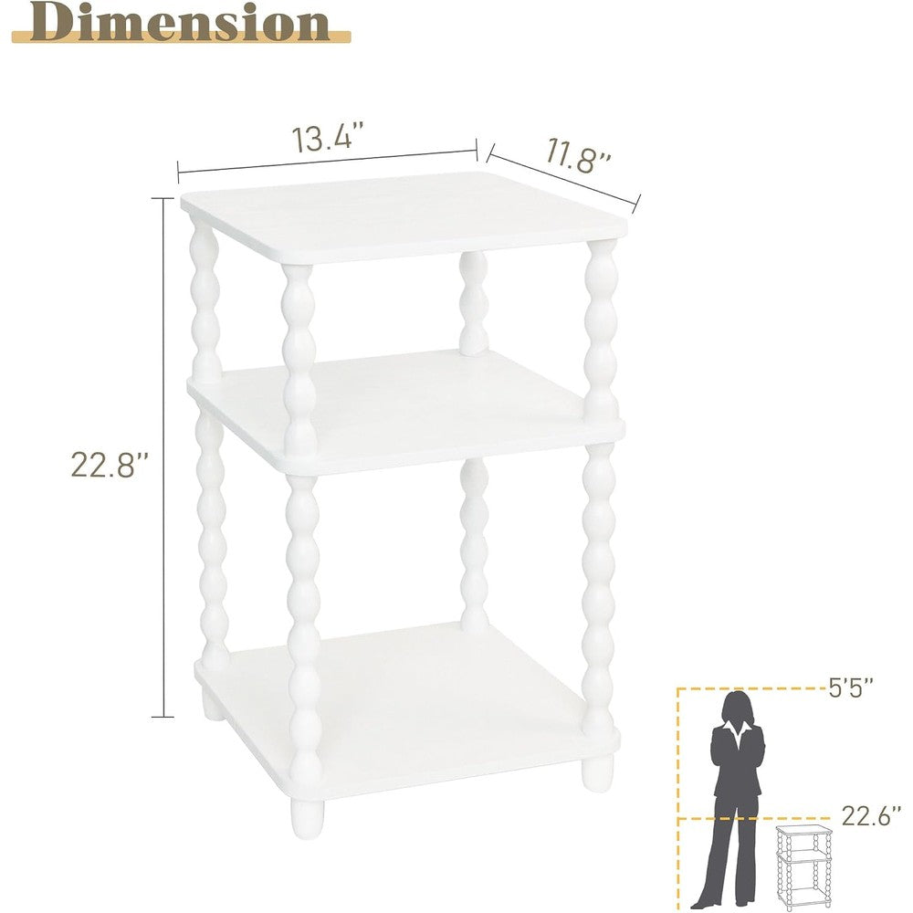 White End Table, Small Side Table with Shelf, Mode White - fabric and fit