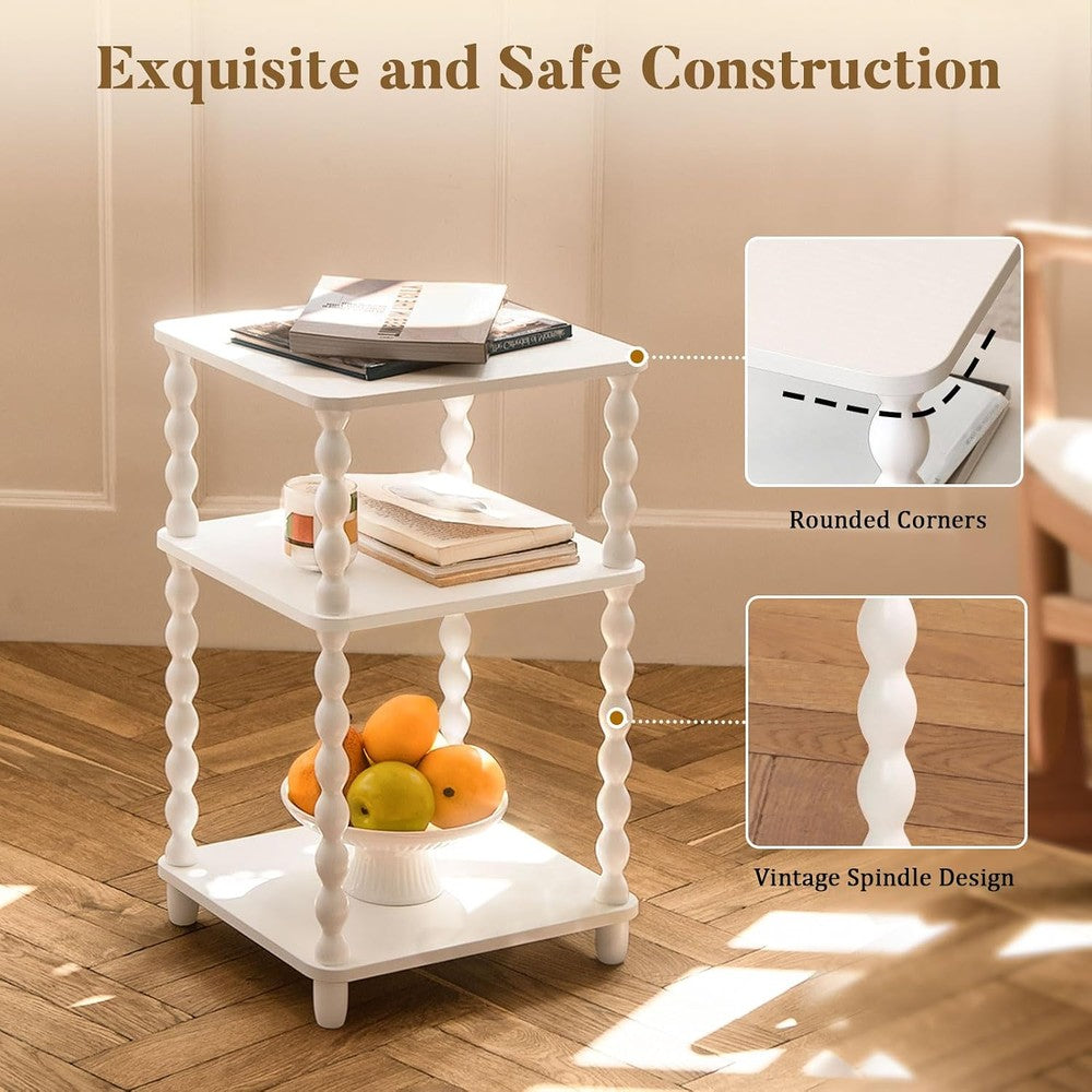 White End Table, Small Side Table with Shelf, Mode White - top view