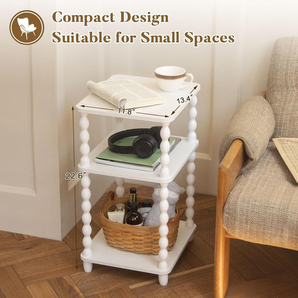White End Table, Small Side Table with Shelf, Mode White - lifestyle look